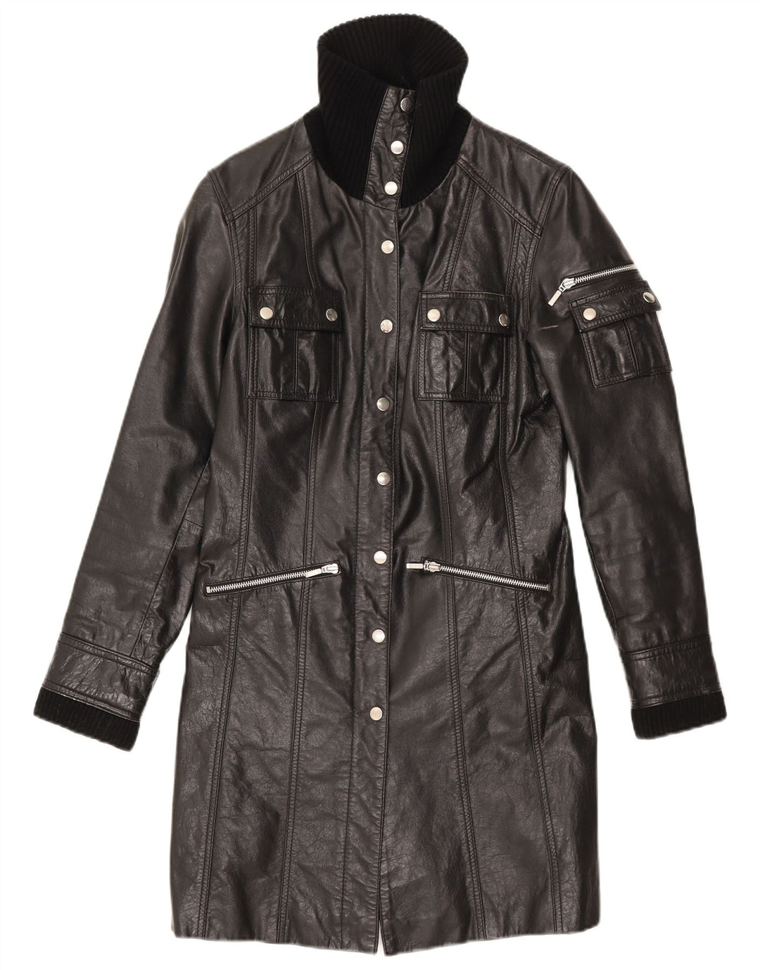 Gipsy Damen Ledermantel UK 12 Medium Schwarz