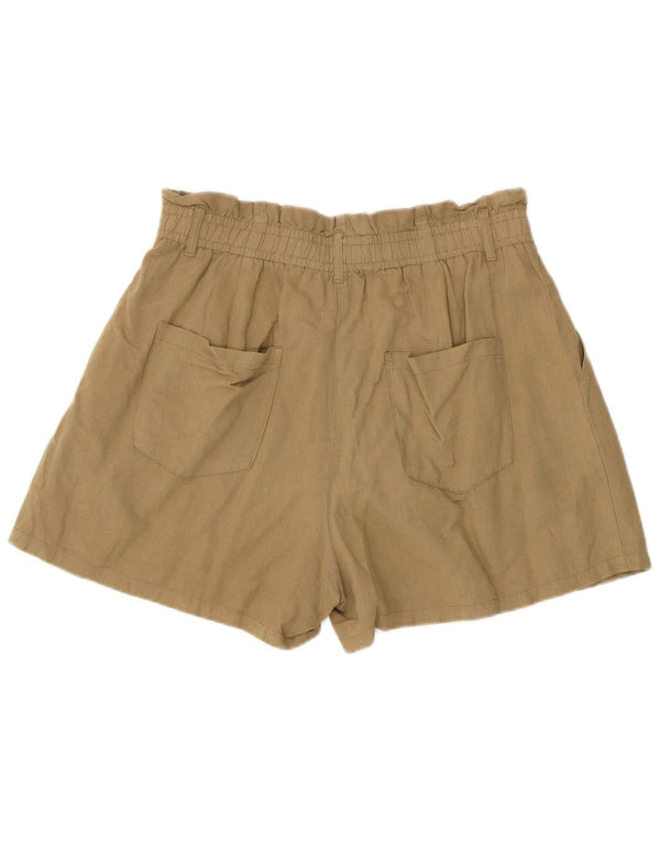 Zara Damen-Shorts mit hoher Taille und entspannter Passform, Größe L, W32, Khaki, Leinen