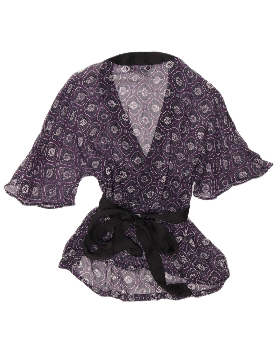 Durchsichtiges Wickelblusenoberteil von Zara für Damen, UK 12, Mittellila, geometrisch