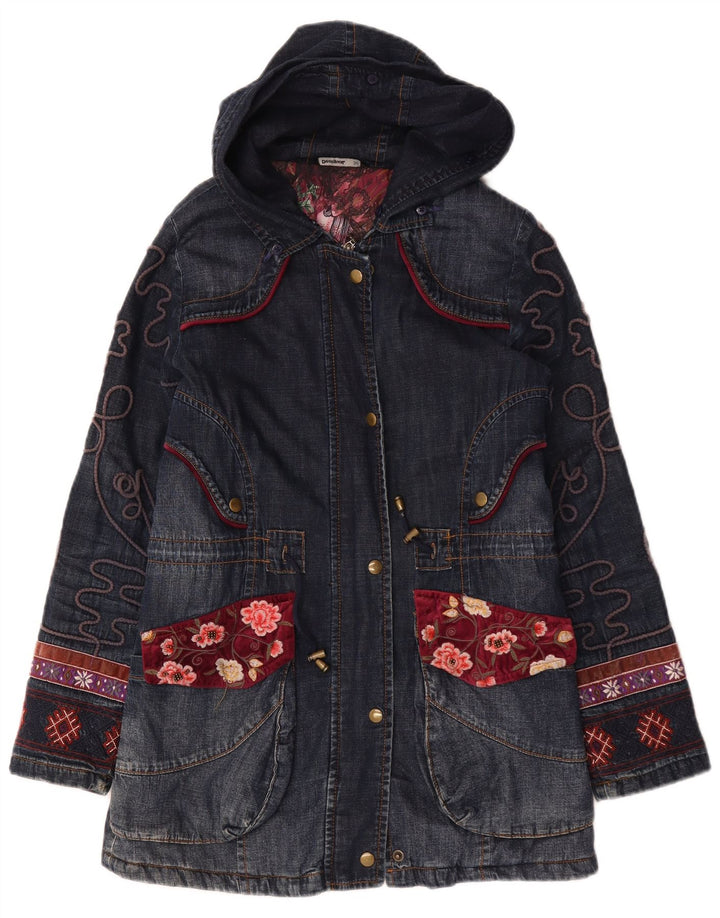 Desigual Damen Übergroßer grafischer Jeansmantel EU 36 Kleines Marineblau mit Blumenmuster