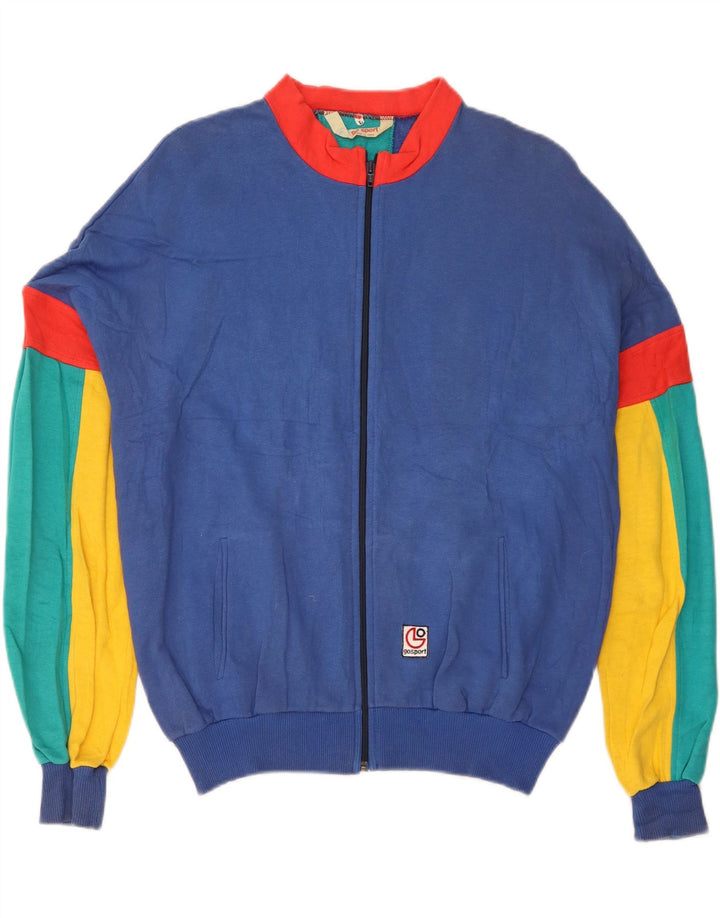 Vintage Herren-Trainingsanzug-Top-Jacke, groß, blau, Farbblock