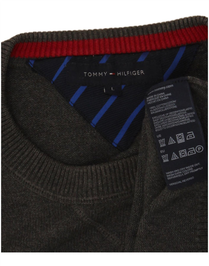 TOMMY HILFIGER Herren-Pullover mit Rundhalsausschnitt, große graue Baumwolle