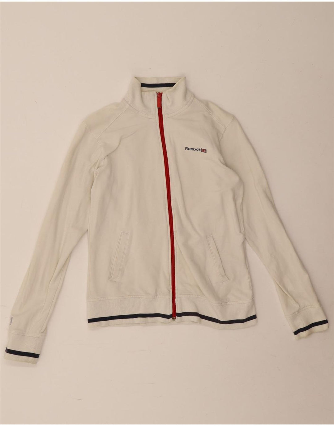 Reebok Damen-Trainingsanzug-Topjacke, UK 12, mittelweiße Baumwolle