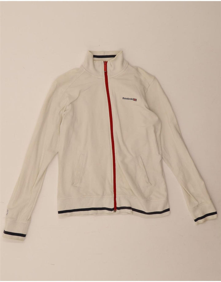 Reebok Damen-Trainingsanzug-Topjacke, UK 12, mittelweiße Baumwolle