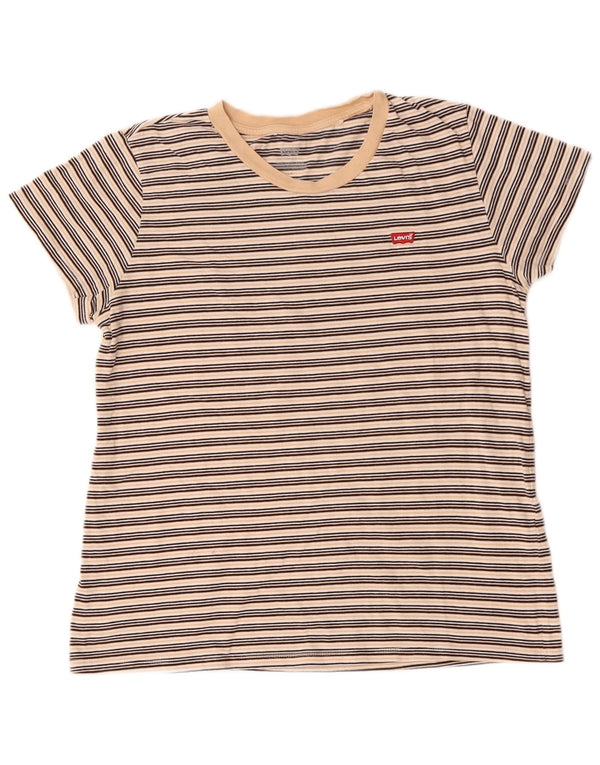LEVI'S Damen T-Shirt Top UK 16 Large Beige gestreift Baumwolle
