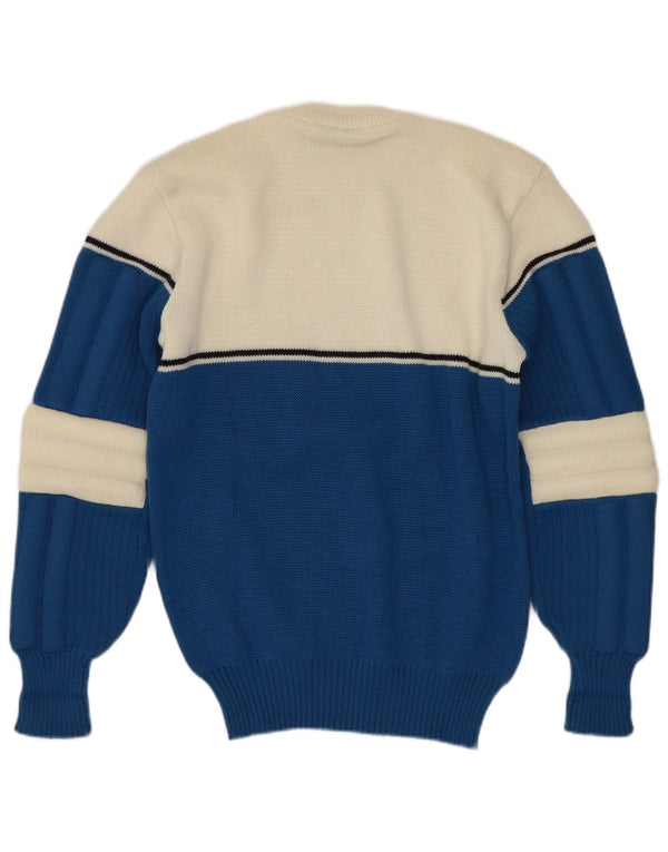 Vintage Damen Pullover mit Rundhalsausschnitt IT 46 Große blaue Colourblock-Wolle