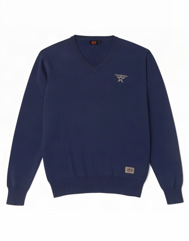 Avirex Herren-Pullover mit V-Ausschnitt, groß, aus blauer Baumwolle