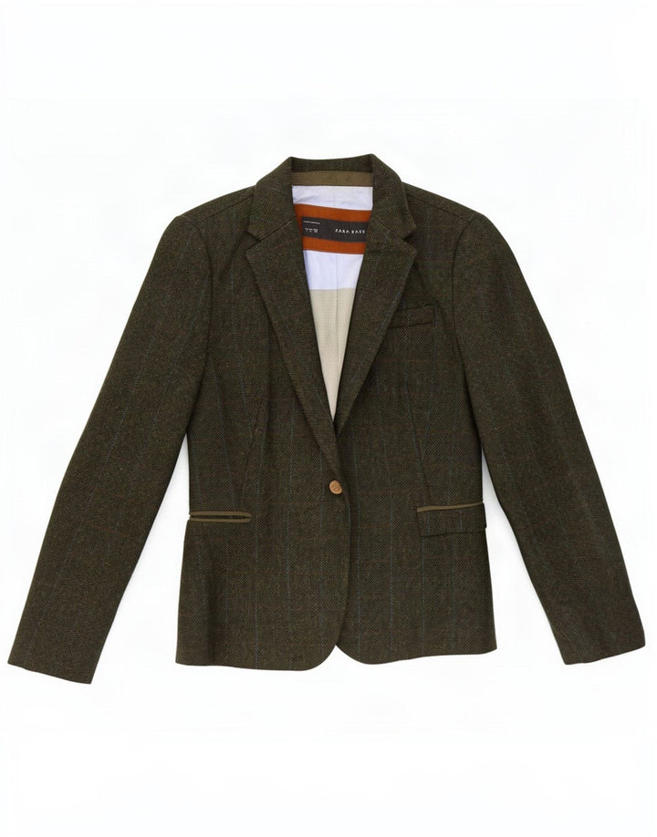 Zara Damen-Blazer mit 1 Knopf, Gr. 14, groß, grün kariert