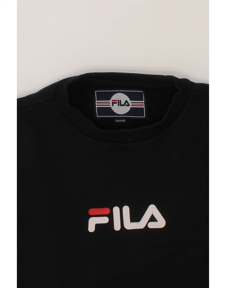 FILA Boys Graphic Sweatshirt Jumper 10-11 Years Black Polyester Vintage Fila and Second-Hand Fila from Messina Hembry 