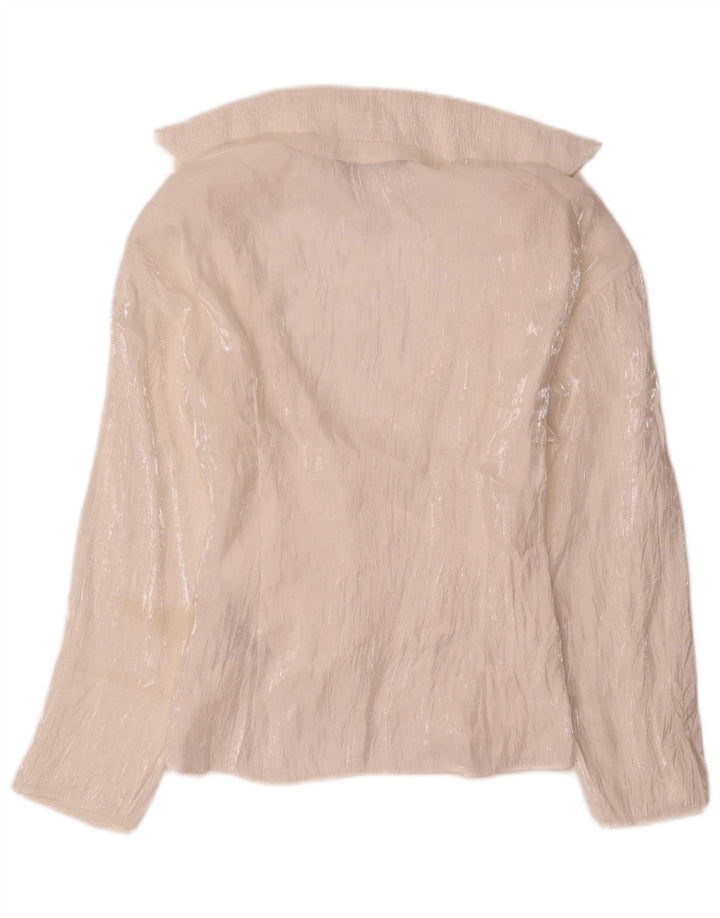 Zara Damen Langarm-Blusenoberteil UK 12 Mittelweiße Viskose