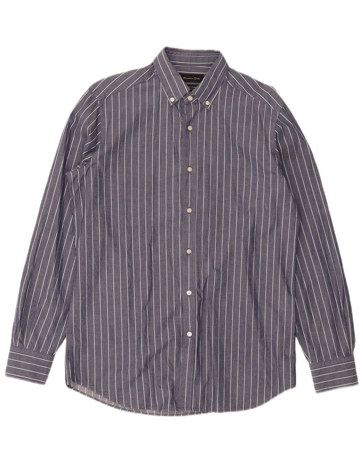 Massimo Dutti Herren-Hemd mit normaler Passform, mittelmarineblau, gestreift, Baumwolle