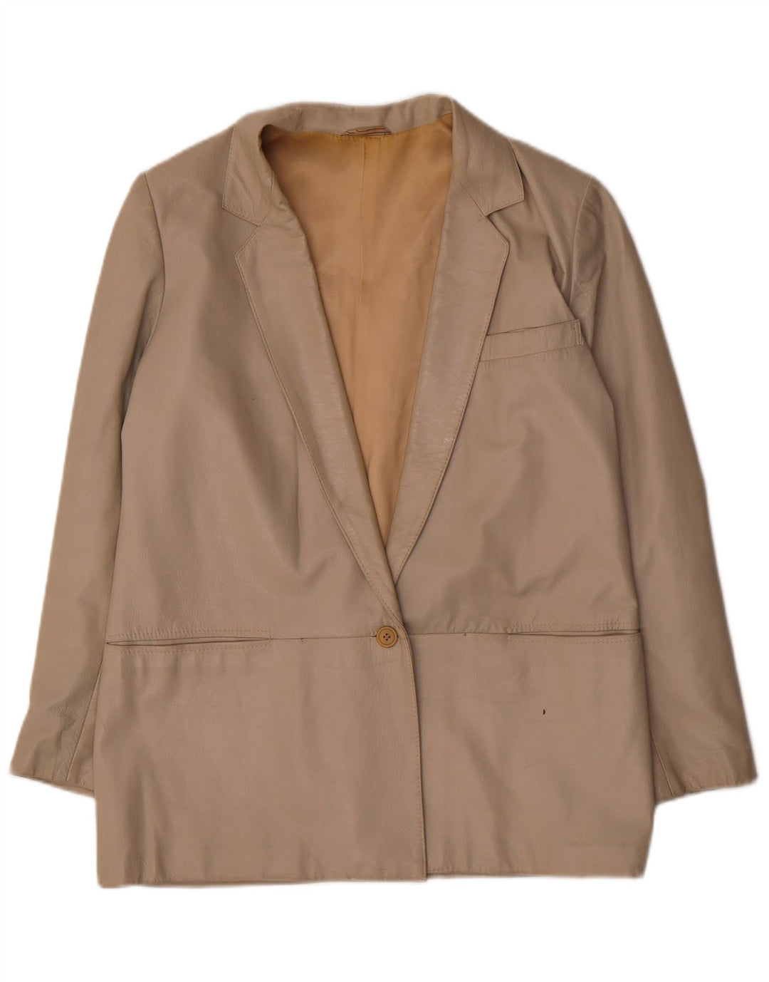 Vintage Damen 1 Knopf Leder Blazer Jacke IT 42 Medium Beige Leder