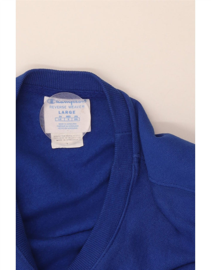 CHAMPION Damen Crop Sweatshirt Pullover UK 16 Large Blaue Baumwolle