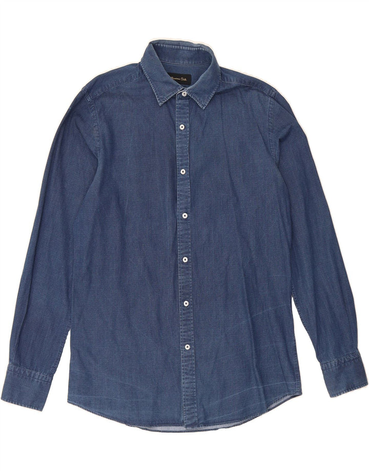 MASSIMO DUTTI Mens Shirt Medium Navy Blue Herringbone Cotton Vintage Massimo Dutti and Second-Hand Massimo Dutti from Messina Hembry 