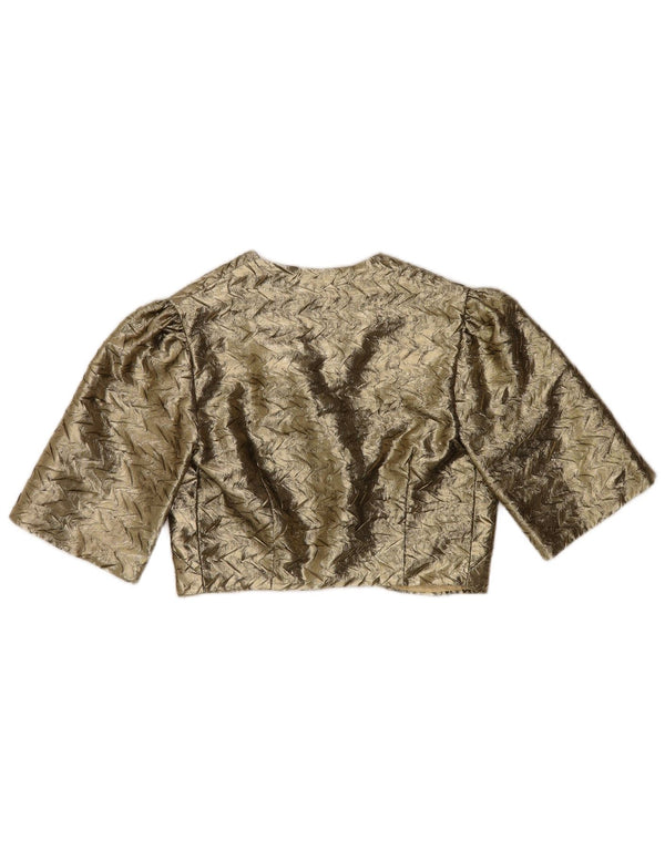 VINTAGE Offene Bolerojacke für Damen US 10 Large Gold Chevron