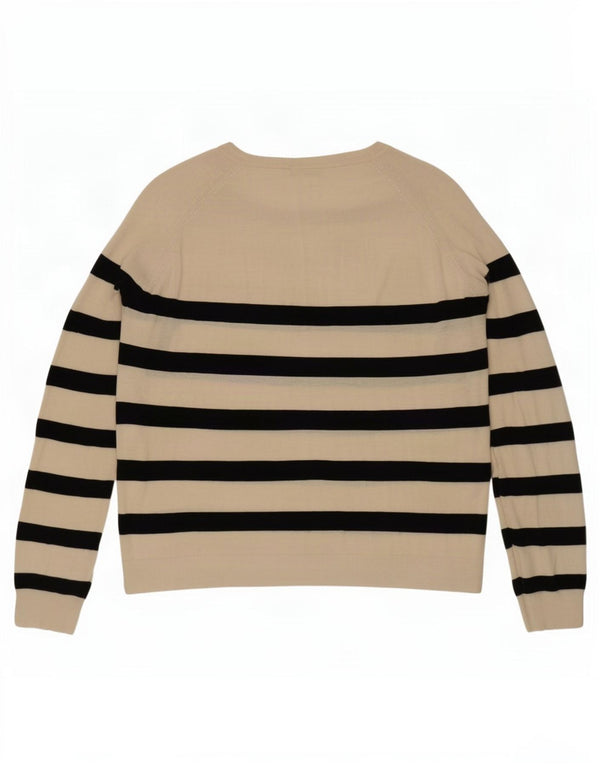Zara Damen-Pullover mit Rundhalsausschnitt, Gr. 44, groß, cremefarbene, gestreifte Viskose