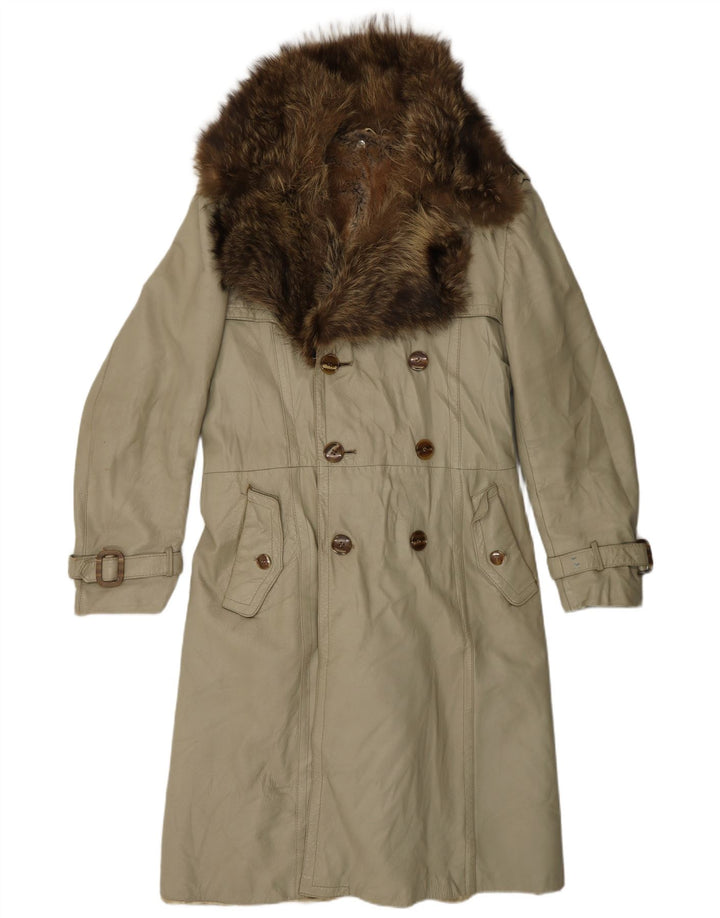 Vintage Damen Ledermantel UK 12 Medium Beige