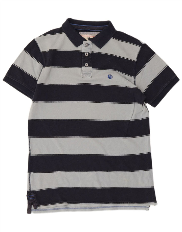 FAT FACE Herren-Poloshirt aus mittelblauer, gestreifter Baumwolle