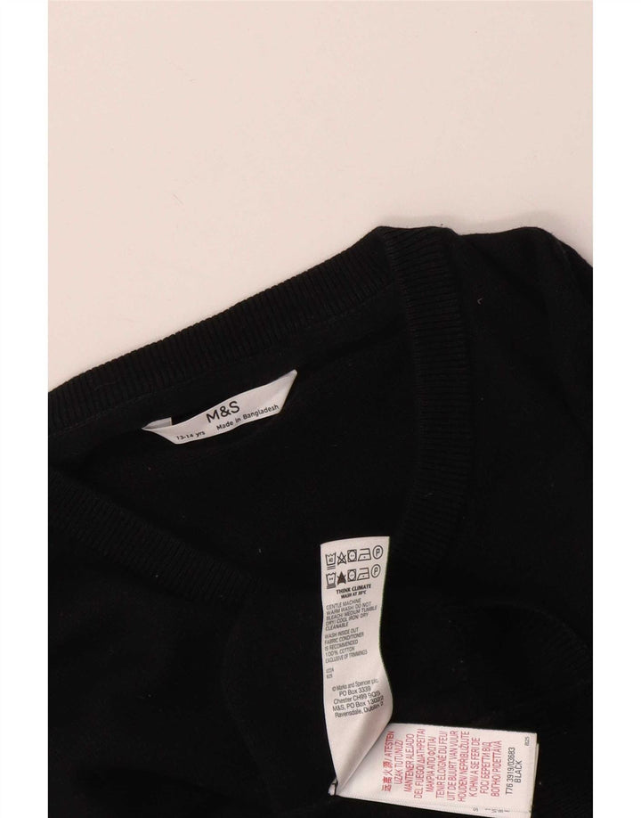 Marks & Spencer Jungen-Pullover mit V-Ausschnitt, 13–14 Jahre, schwarze Baumwolle