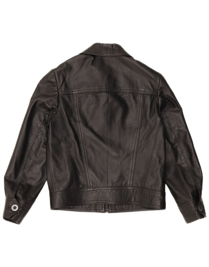 Vintage Damen Crop Lederjacke UK 10 Kleines schwarzes Leder