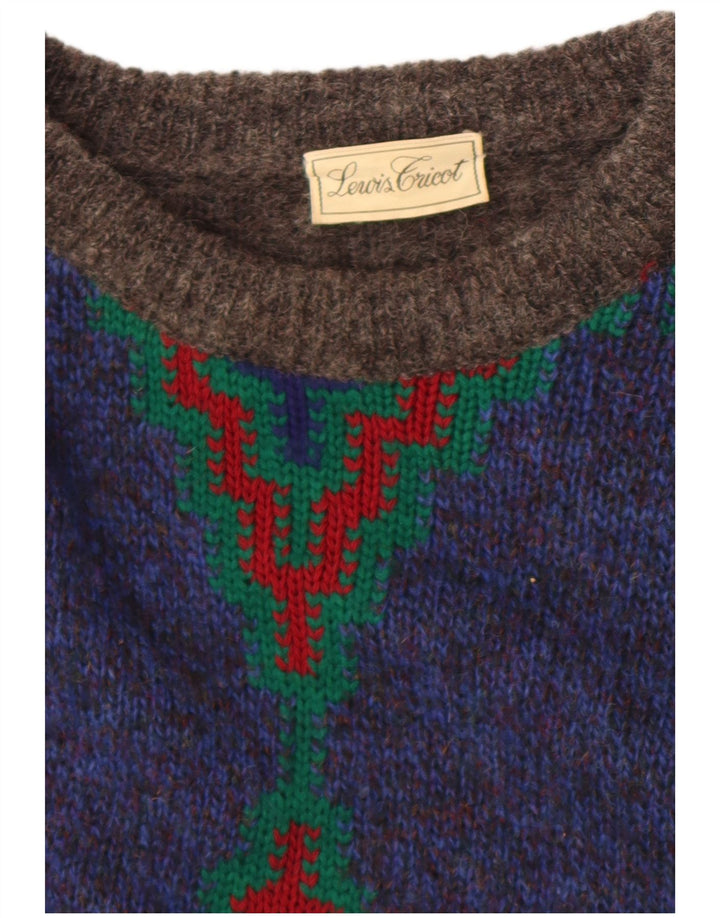 Vintage Herren-Pullover mit Rundhalsausschnitt, mittelgrau, Argyle/Diamant