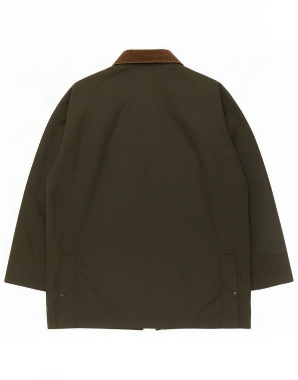 Vintage Herrenjacke aus gewachster Baumwolle, UK 42 XL, Khaki, Farbblock-Polyester