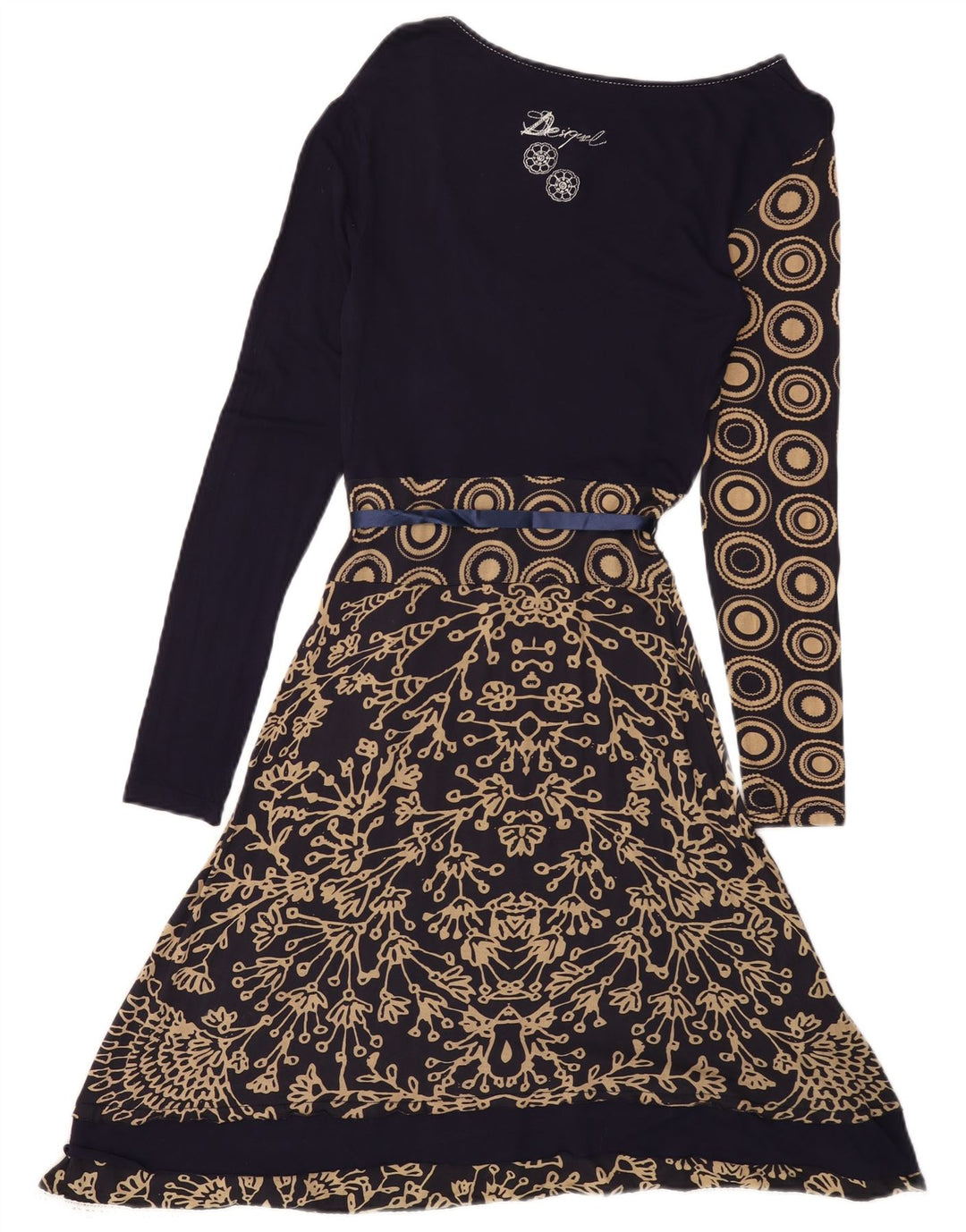DESIGUAL Grafisches A-Linien-Kleid für Damen, UK 12, Mittel, Marineblau, Blumenmuster