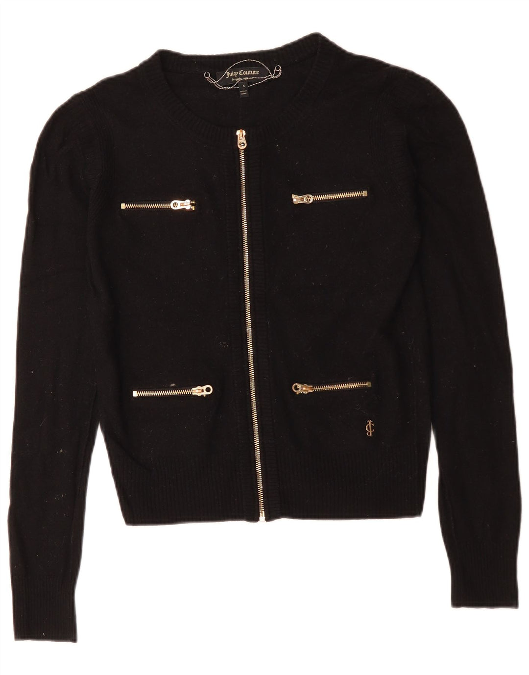 Juicy Couture Damen Crop Cardigan Pullover UK 10 Small Schwarze Wolle