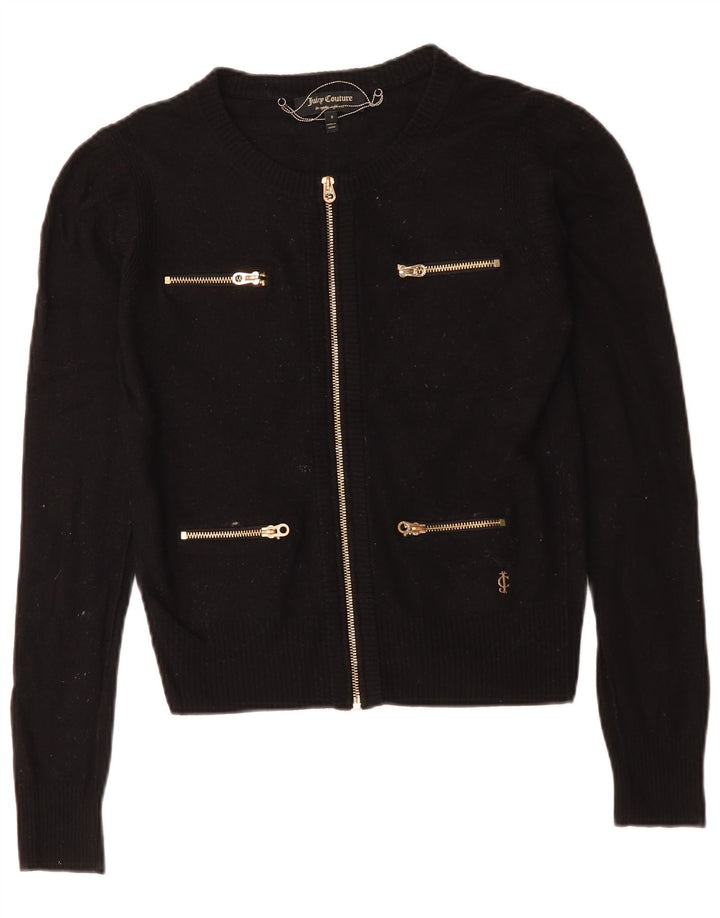 Juicy Couture Damen Crop Cardigan Pullover UK 10 Small Schwarze Wolle