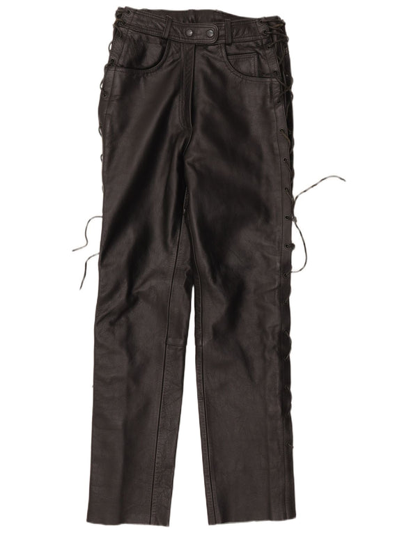 Vintage Damen Gerade Lederhose IT 42 Medium W30 L32 Schwarzes Leder