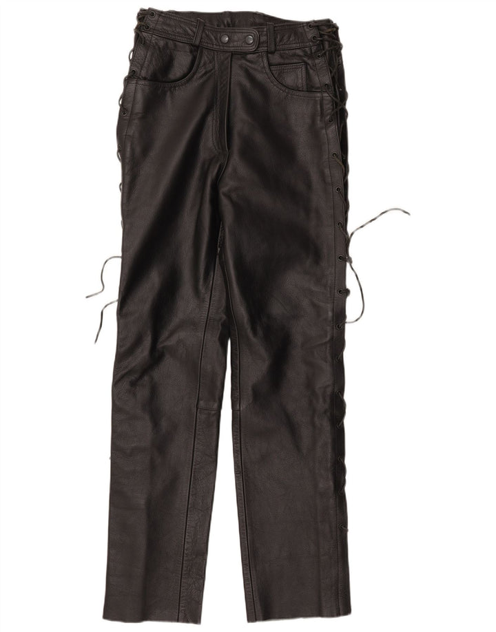 Vintage Damen Gerade Lederhose IT 42 Medium W30 L32 Schwarzes Leder