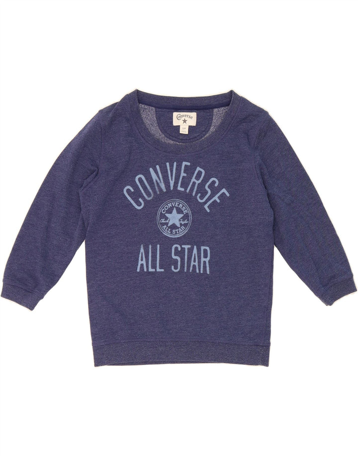 CONVERSE Womens Graphic 3/4 Sleeve Sweatshirt Jumper UK 10 Small Navy Blue Vintage Converse and Second-Hand Converse from Messina Hembry 