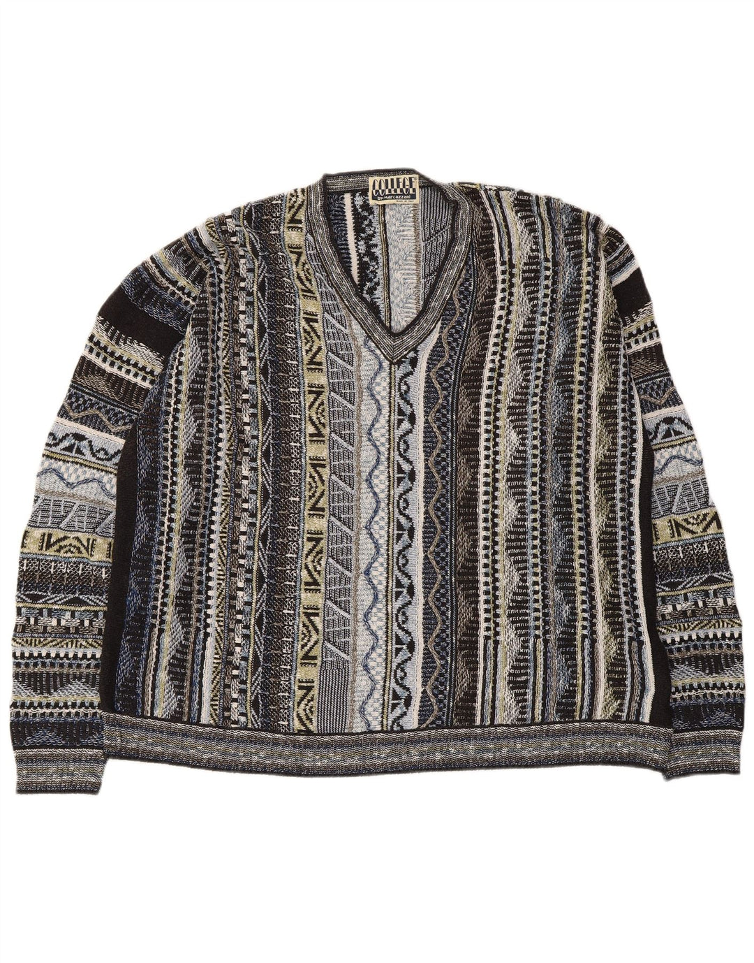 Marcazzani Herren-Pullover mit V-Ausschnitt, groß, mehrfarbig gestreift