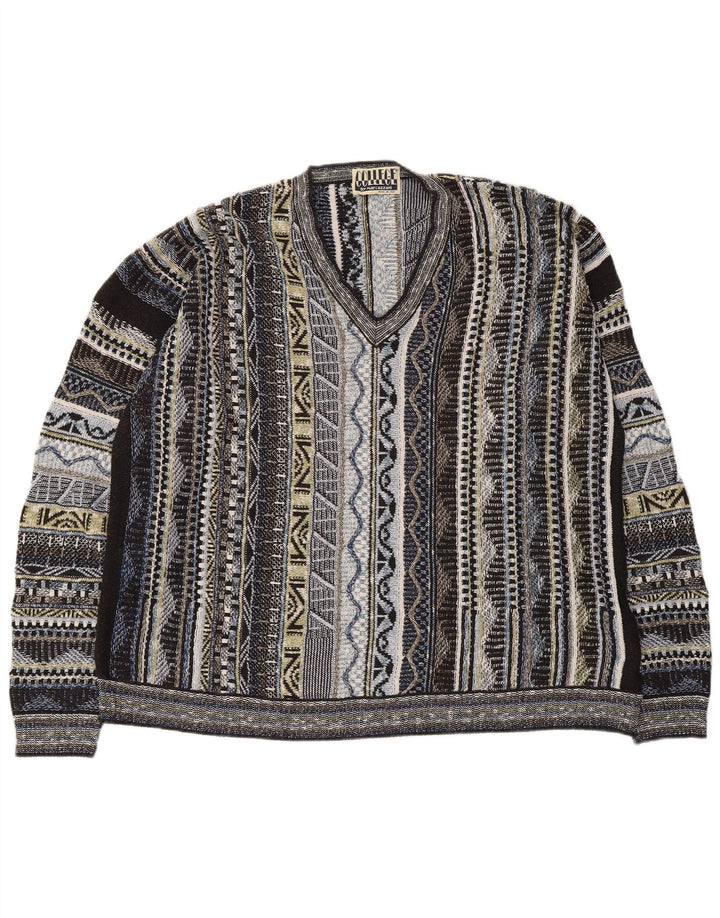 Marcazzani Herren-Pullover mit V-Ausschnitt, groß, mehrfarbig gestreift