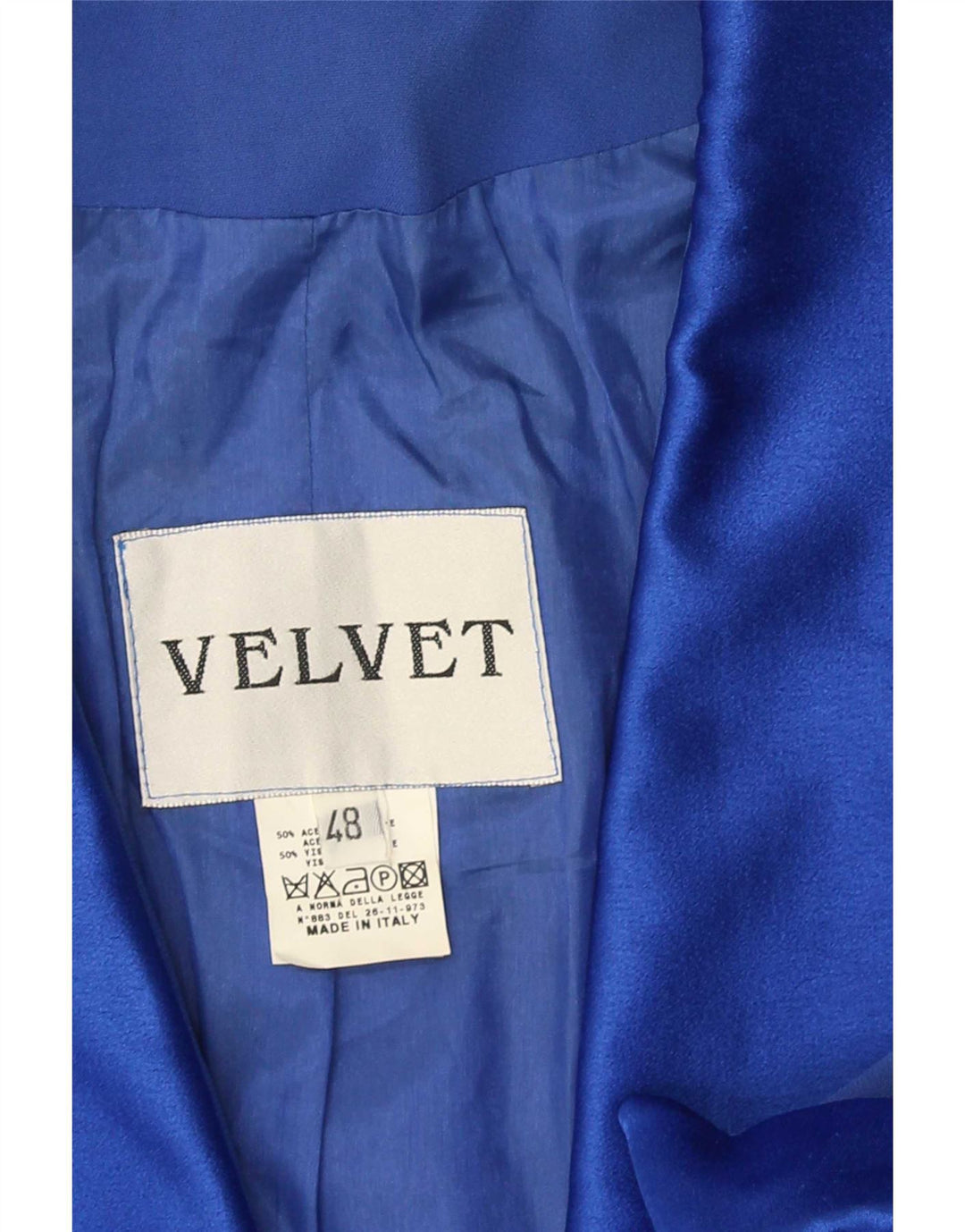 Samt-Damen-Blazer mit 1 Knopf und kurzen Ärmeln, IT 48, XL, blaues Acetat