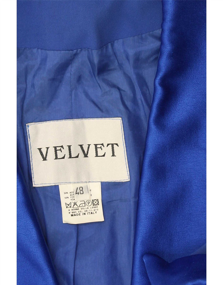 Samt-Damen-Blazer mit 1 Knopf und kurzen Ärmeln, IT 48, XL, blaues Acetat