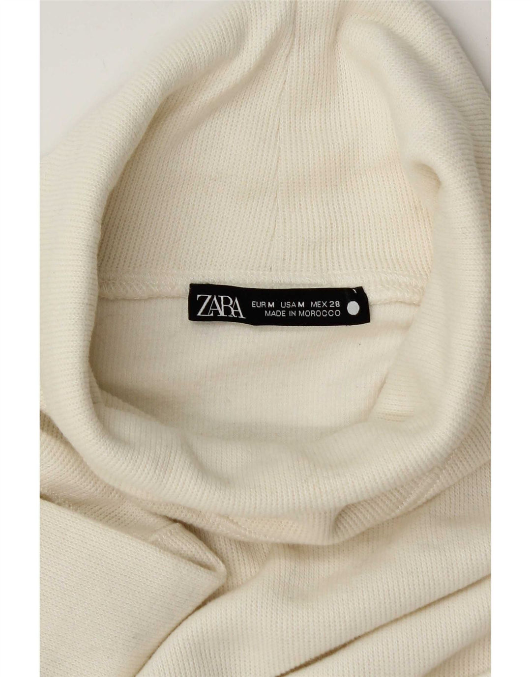 Zara Damen Crop Rollkragen Top Langarm UK 14 Medium Off White