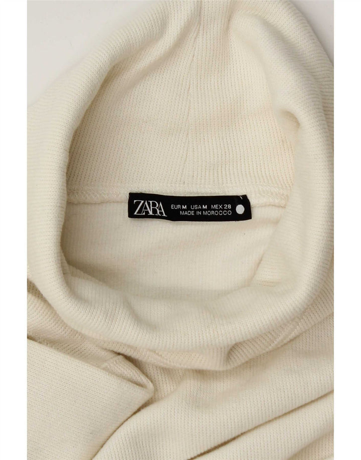 Zara Damen Crop Rollkragen Top Langarm UK 14 Medium Off White