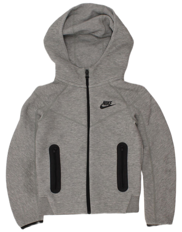 Nike Jungen-Kapuzenpullover mit Reißverschluss, 6–7 Jahre, XS, grau gefleckte Baumwolle