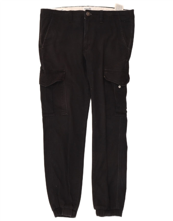 JACK & JONES Herren Jogger-Cargohose W32 L28 Schwarze Baumwolle