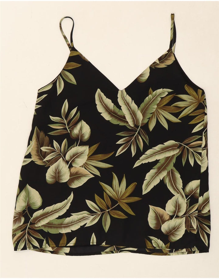 OASIS Womens Cami Top UK 10 Small Black Floral Polyester Vintage Oasis and Second-Hand Oasis from Messina Hembry 