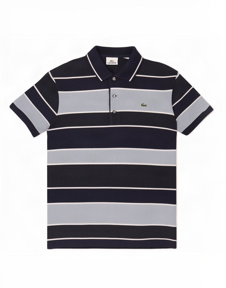 Lacoste Herren-Poloshirt, Größe 5, groß, marineblau, gestreift, Baumwolle