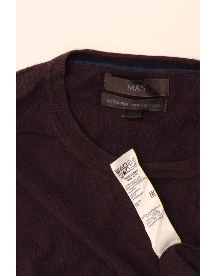 MARKS & SPENCER Herren-Pullover mit Rundhalsausschnitt, groß, violette Merinowolle