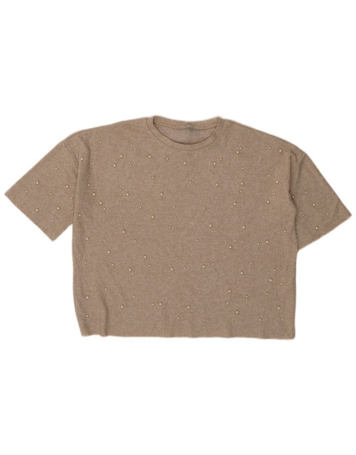 Zara Damen Trafaluc Übergroßes Blusenoberteil UK 14 Mittelbeige gepunktet