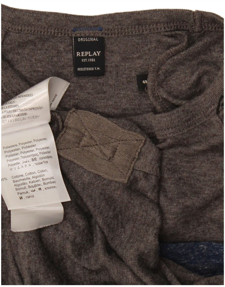 REPLAY Damen T-Shirt Top UK 10 Small Grau geflecktes Polyester