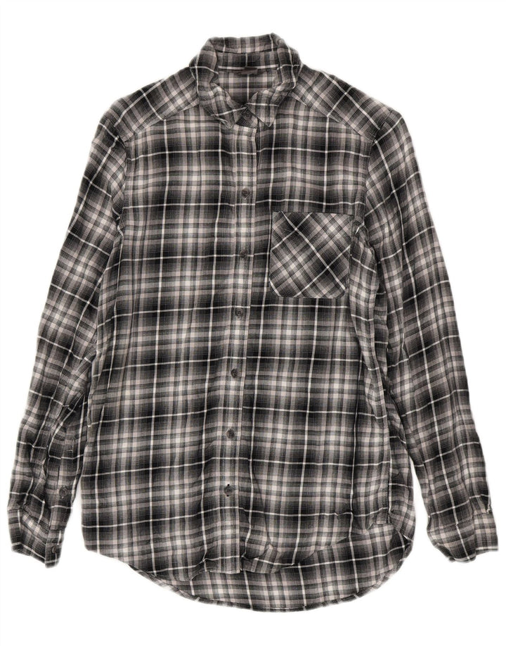 EDDIE BAUER Damen Flanellhemd UK 6 XS Schwarz kariertes Viskose