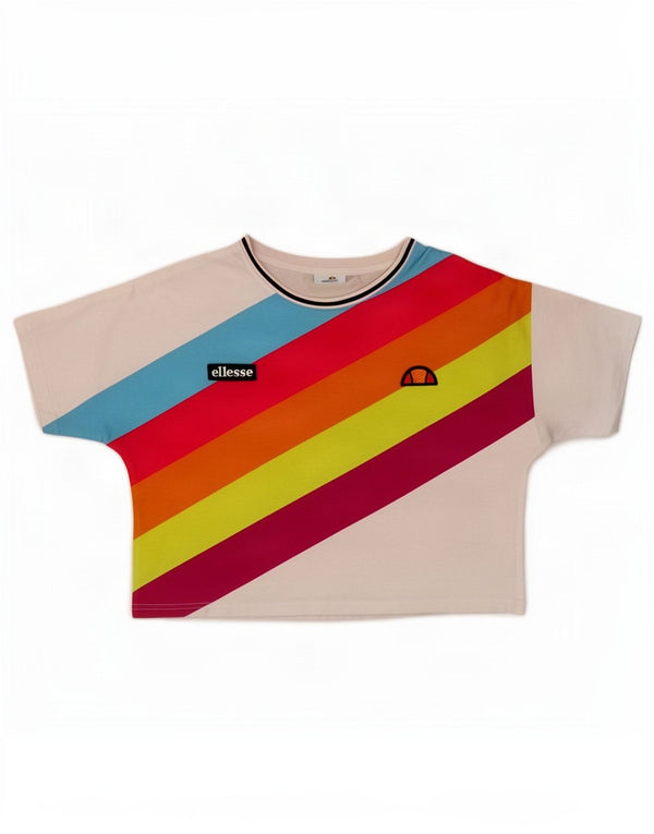 Ellesse Damen Crop Graphic T-Shirt Top UK 12 Mittelweiß Farbblock