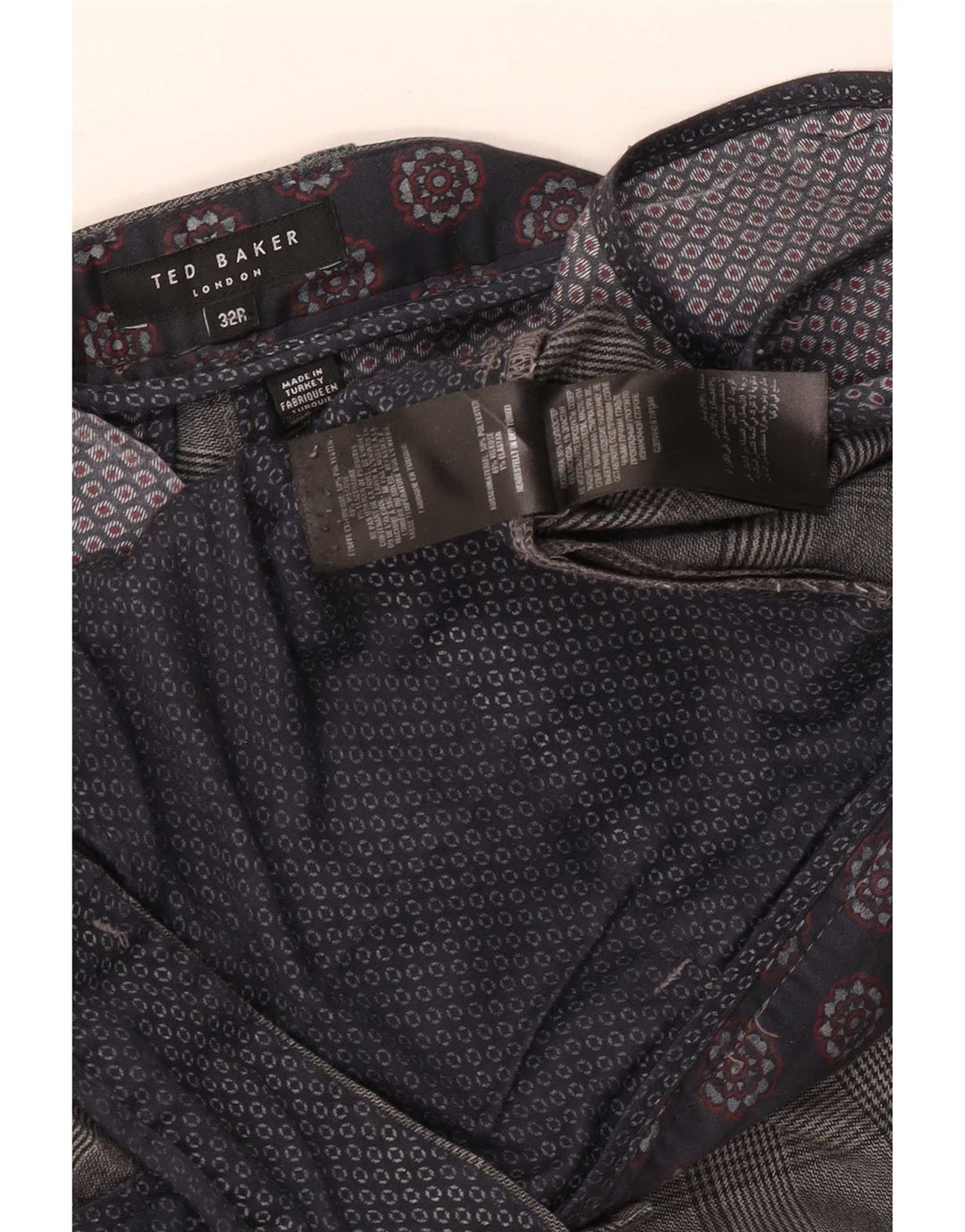 Ted Baker Slim Freizeithose für Herren, W32, L31, grau kariertes Polyester