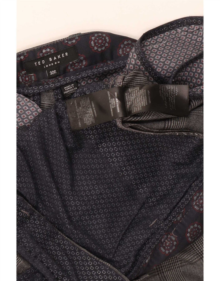 Ted Baker Slim Freizeithose für Herren, W32, L31, grau kariertes Polyester