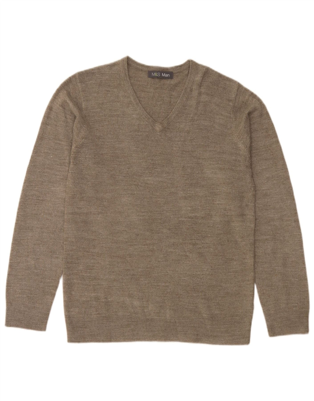 Marks & Spencer Herren-Pullover mit V-Ausschnitt, klein, beige meliert, Acryl